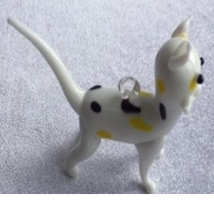 White With Black And Yellow Dots Hanging Glass Dog Ornament