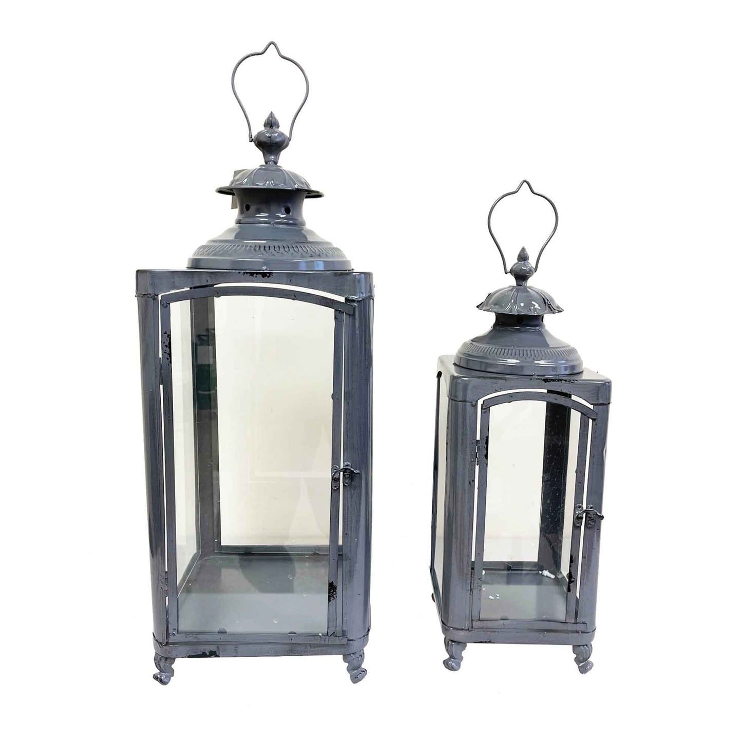 Set Of 2 Dark Grey With Handles Lanterns