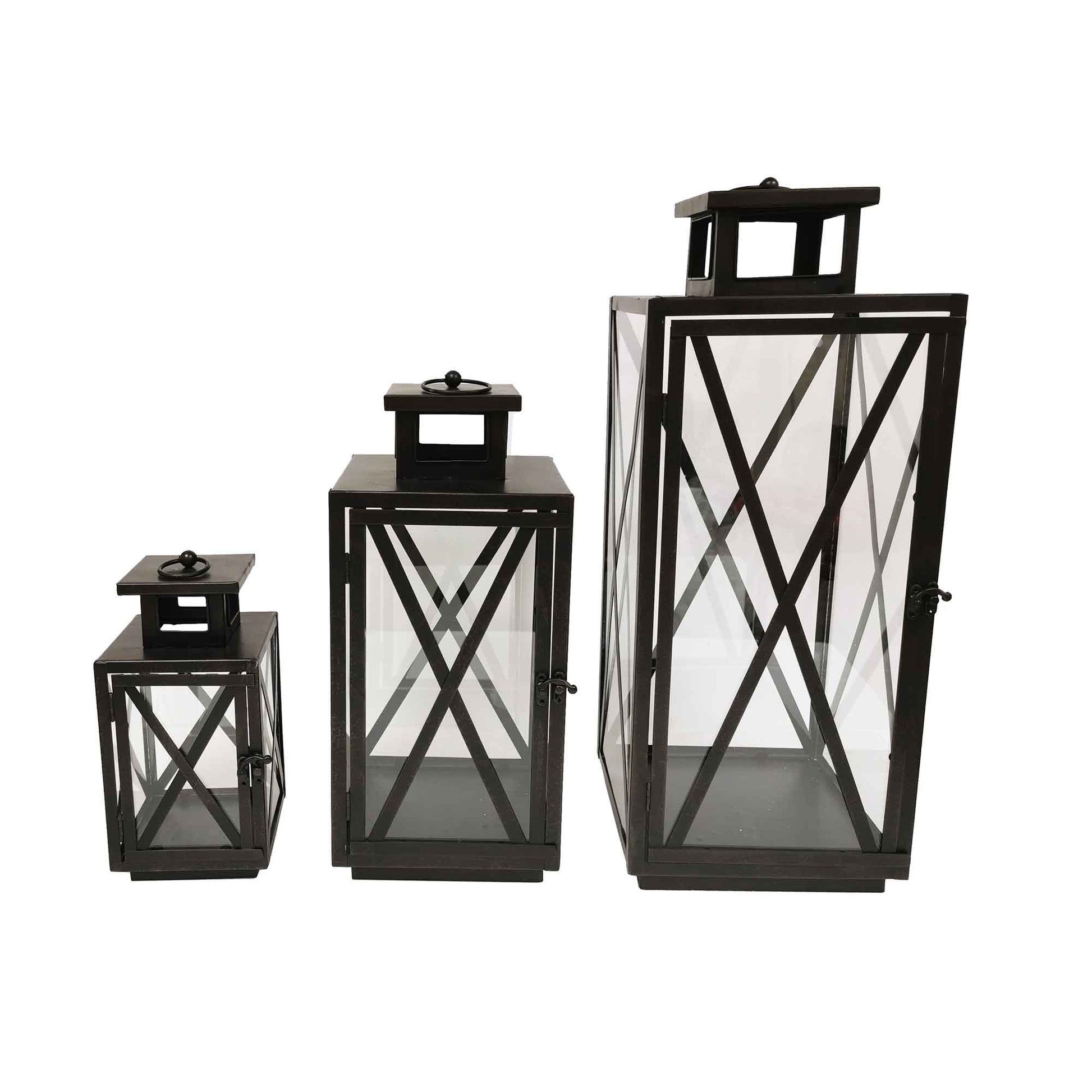 Set Of 3 Metal X Frames With Handles Lanterns