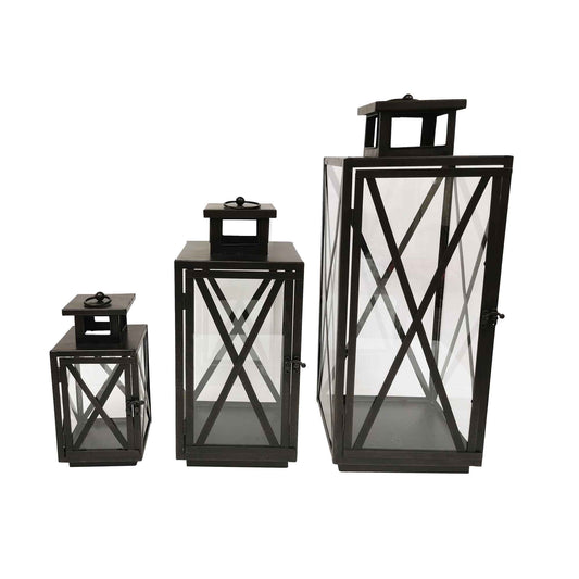 Set Of 3 Metal X Frames With Handles Lanterns