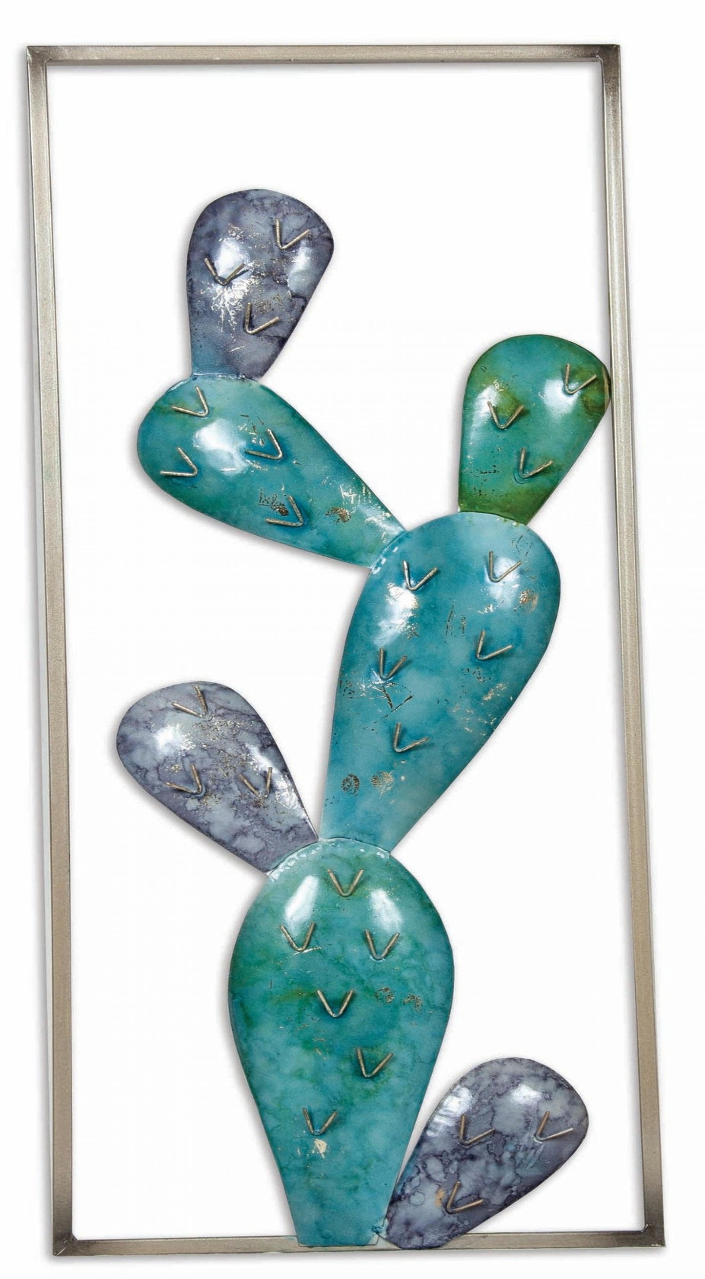 Aqua And Silver Cactus Metal Wall Decor