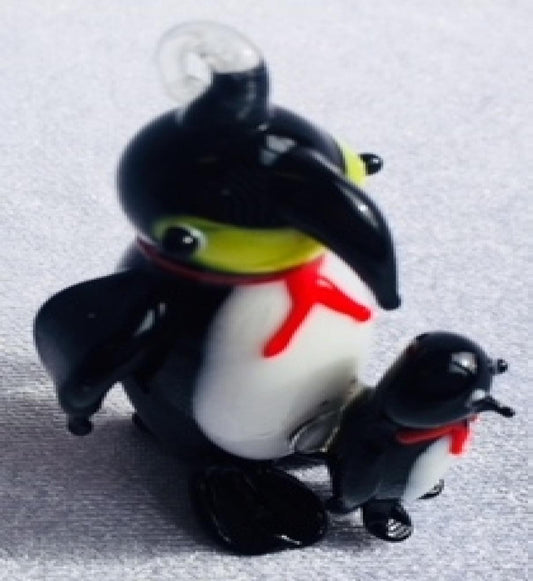 Mama Penguin And Baby Hanging Glass Ornament