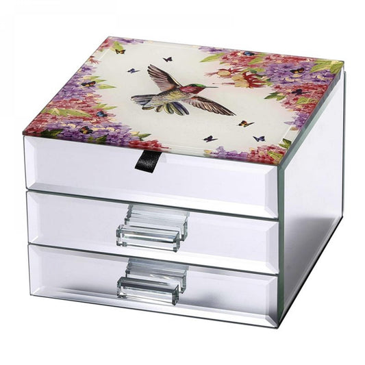 Bird And Floral Pattern Top With 3 Drawers Jewellery Box