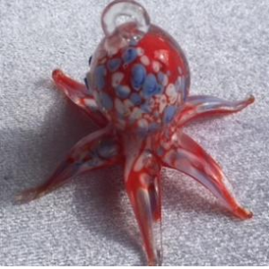 Hanging Red And Blue Glass Octopus Ornament