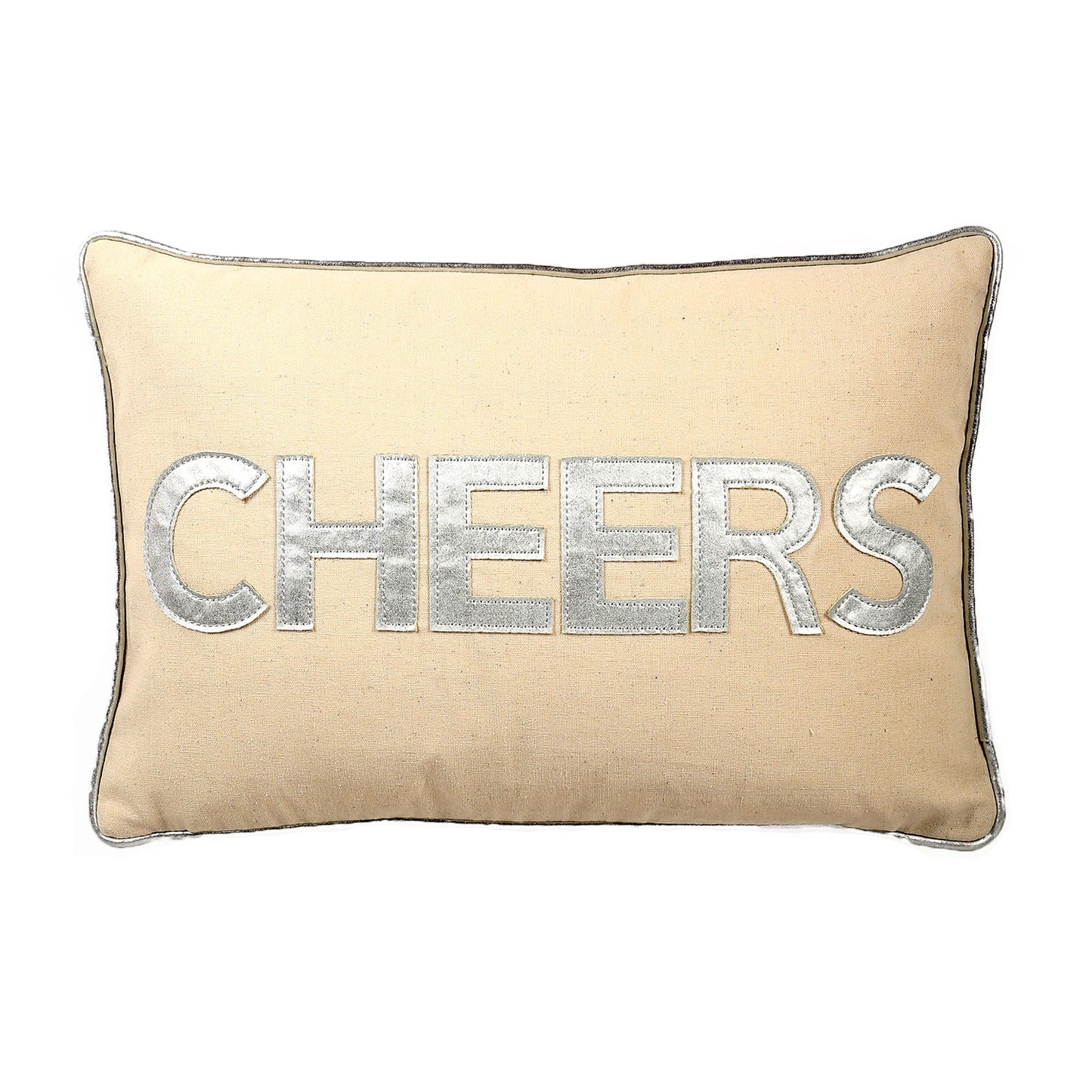 Silver With Cheers Text Applique Pillow Cover