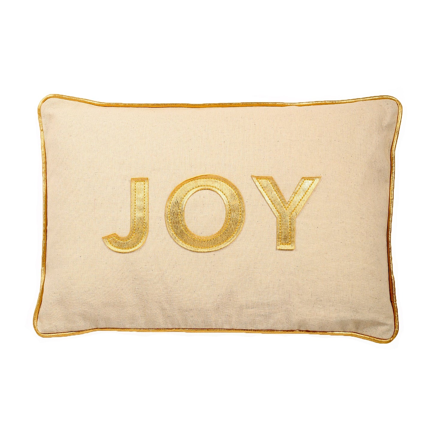 Gold With Joy Text Applique And Feather Down Insert Pillow