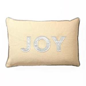 Silver With Joy Text Applique And Feather Down Insert Pillow