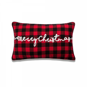 Merry Christmas On Red And Black Buffalo Check With Feather Down Insert Pillow