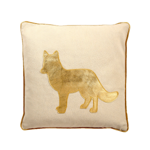 Gold Applique Fox With Feather Down Insert Pillow