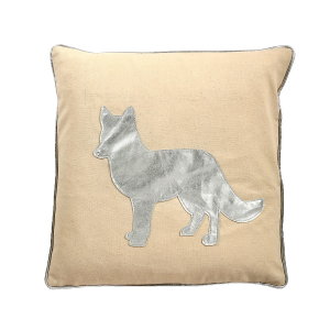 Silver Applique Fox With Feather Down Insert Pillow