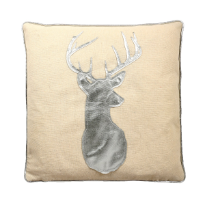 Silver Applique Reindeer With Feather Down Insert Pillow