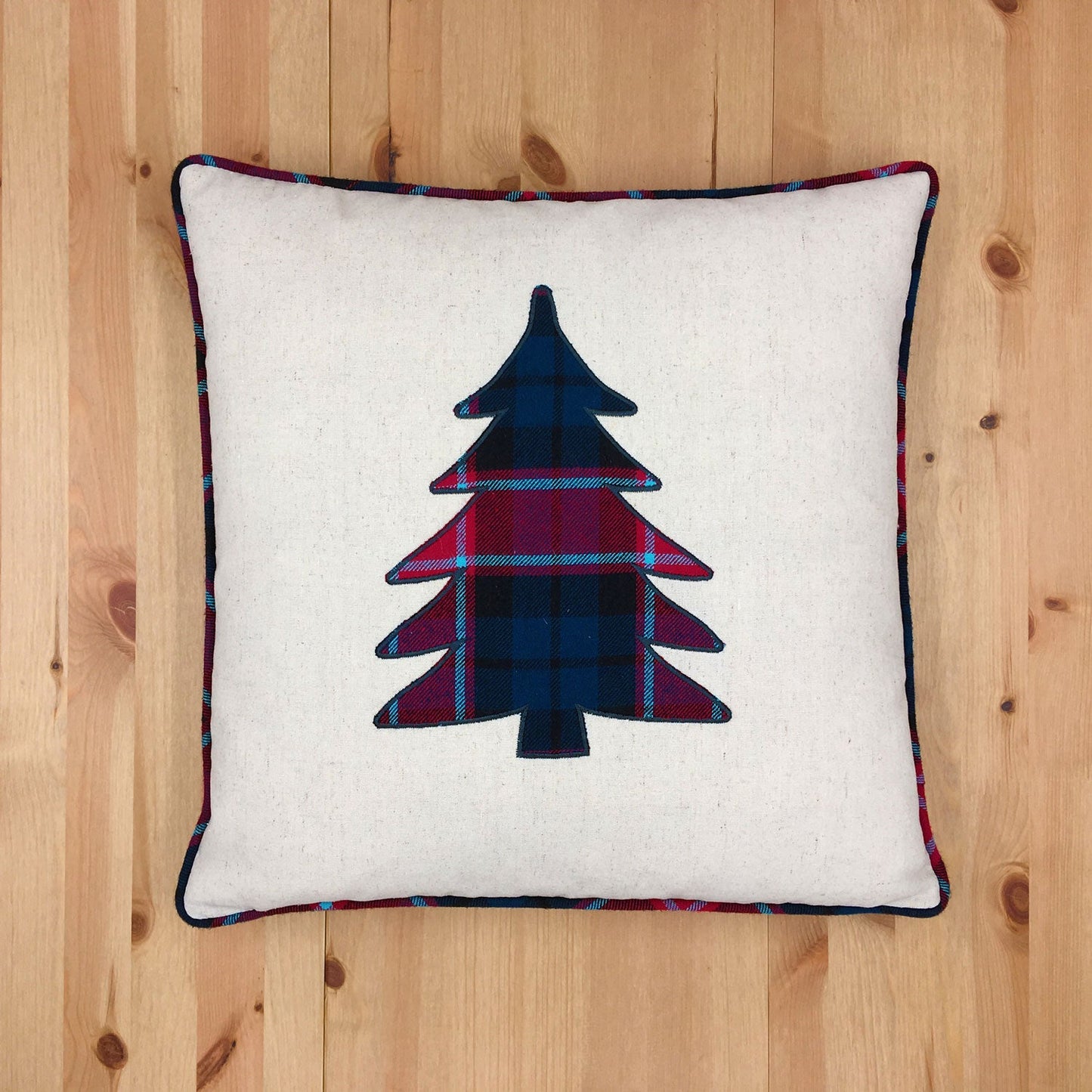 Tartan Pattern Christmas Tree Print With Feather Down Insert Pillow