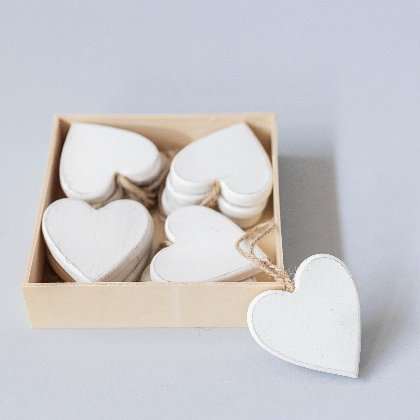 Set Of 12 Wooden Hanging Hearts Ornaments