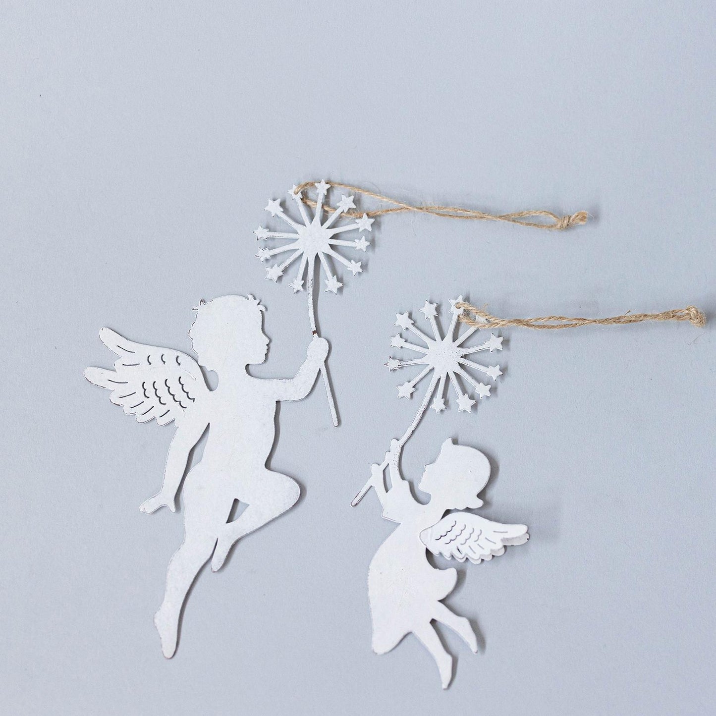 Set Of 2 Metal Angels Holding Star Burst Wands Ornaments