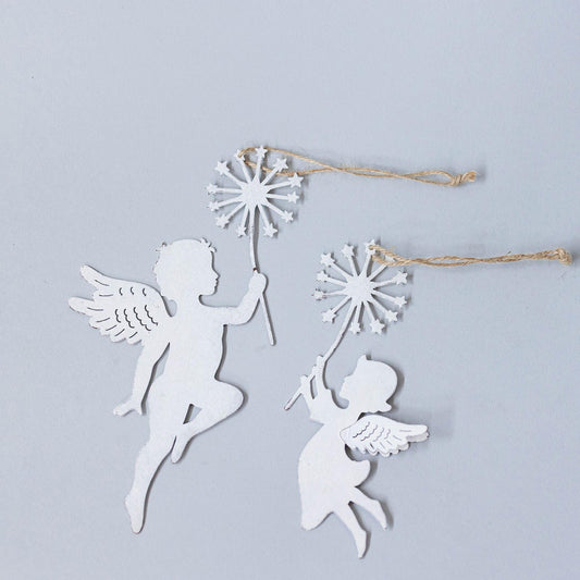 Set Of 2 Metal Angels Holding Star Burst Wands Ornaments