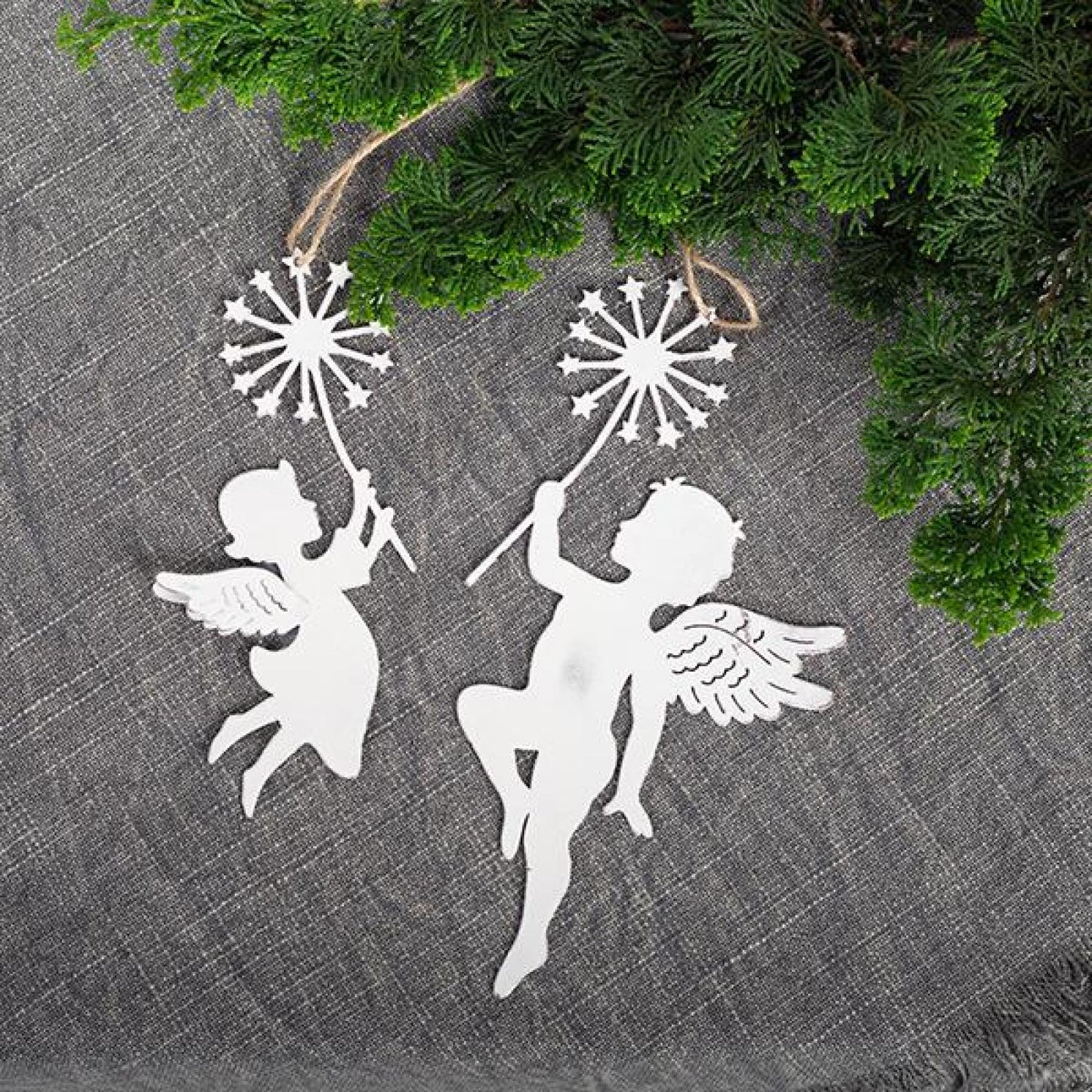 Set Of 2 Metal Angels Holding Star Burst Wands Ornaments