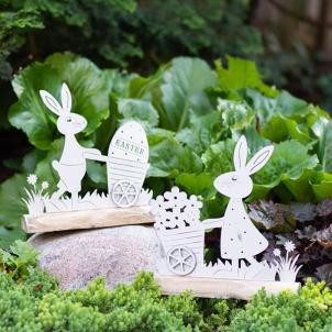 Set Of 2 Metal Easter Bunnies With Wheelbarrows Figurine