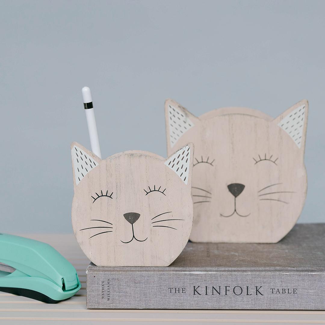 Set Of 2 Washed Light Pink And Black Wooden Cat Boxes