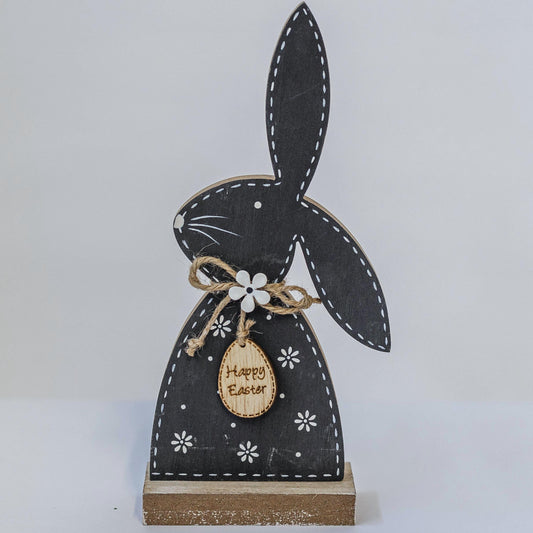 Happy Easter Black And White Bunny Figurine