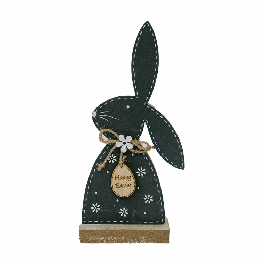 Happy Easter Black And White Bunny Figurine