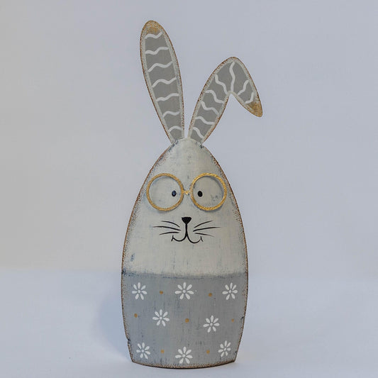 Egg Shaped Rabbit Wearing Glasses Figurine