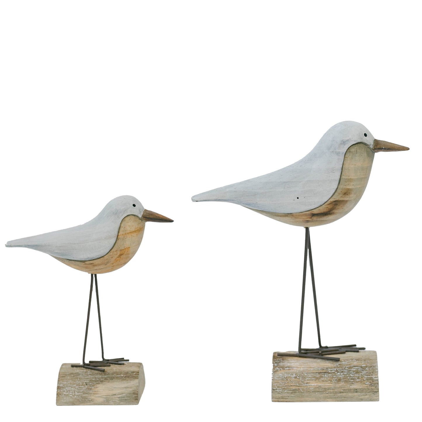 Set Of 2 Wooden Seabirds On Wooden Bases Figurine