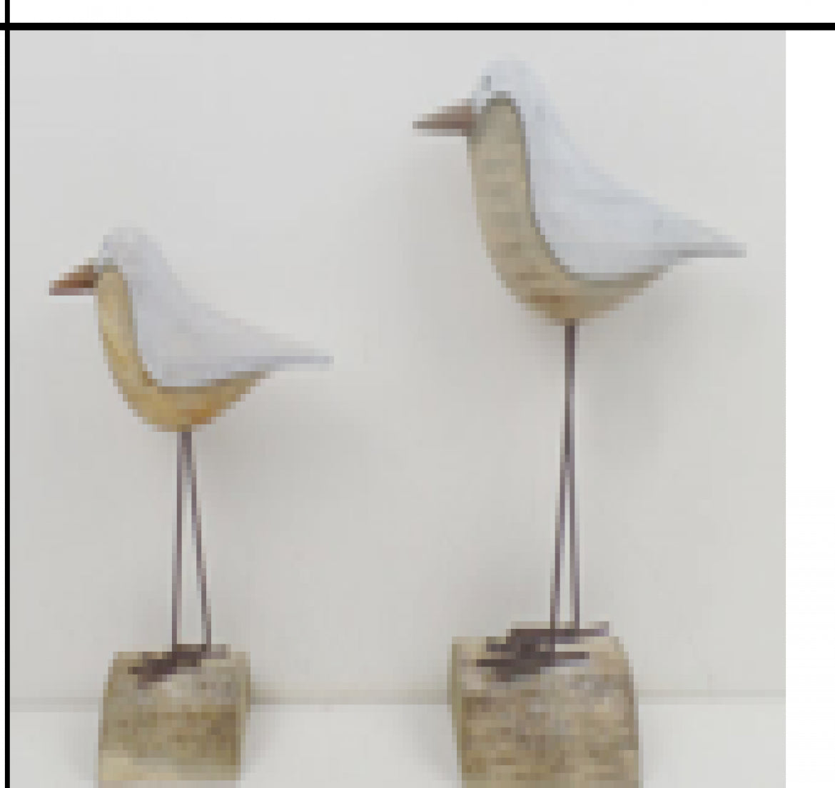 Set Of 2 Wooden Seabirds On Wooden Bases Figurine