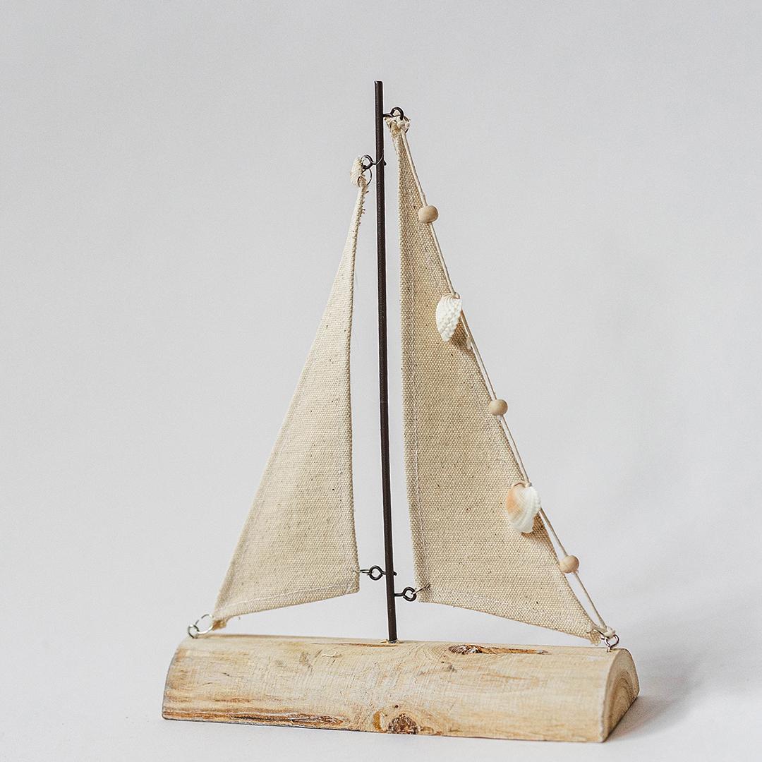 Wooden Raft With Fabric Sail Figurine