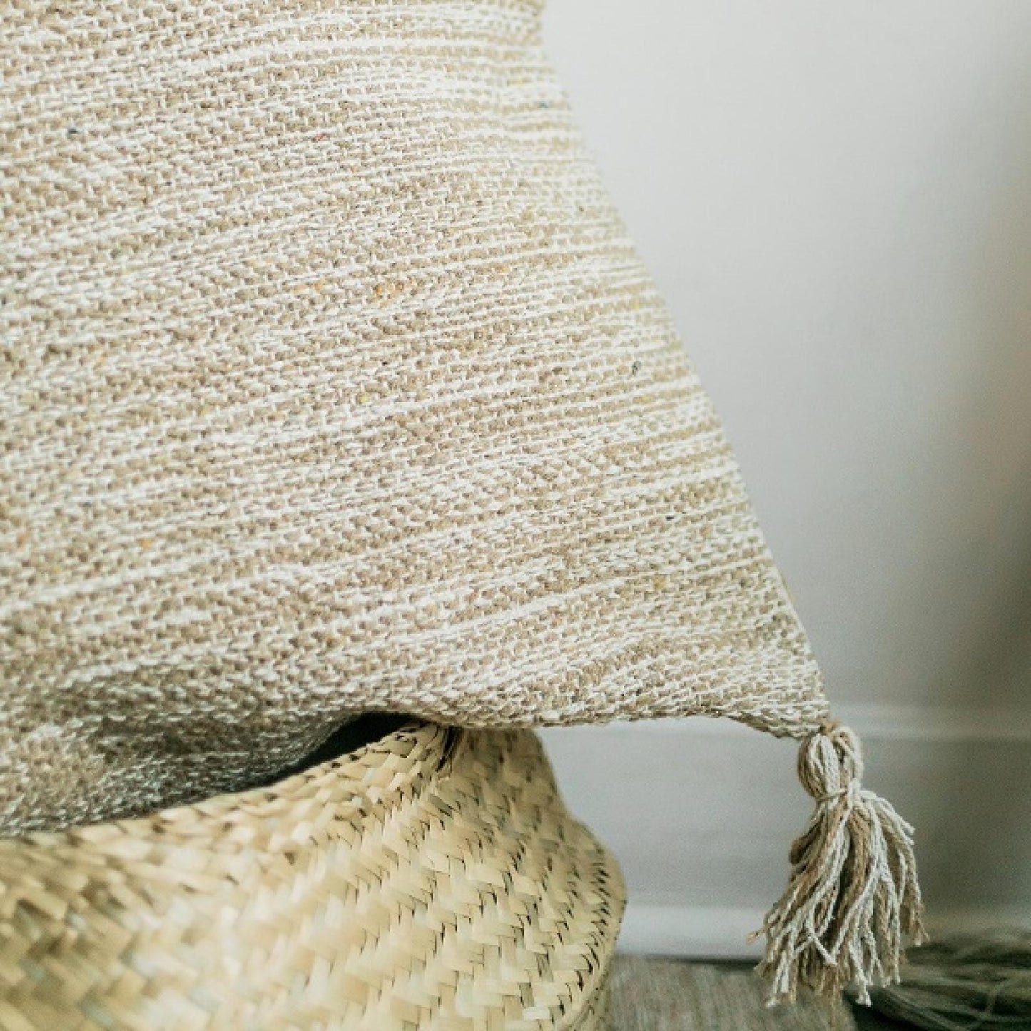 Woven Beige And Brown Pattern With Tassels Cushion Cover