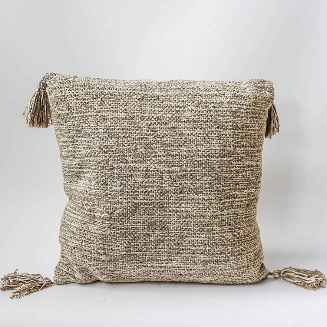 Woven Beige And Brown Pattern With Tassels Cushion Cover