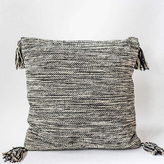 Woven Beige And Black Pattern With Tassels Cushion Cover