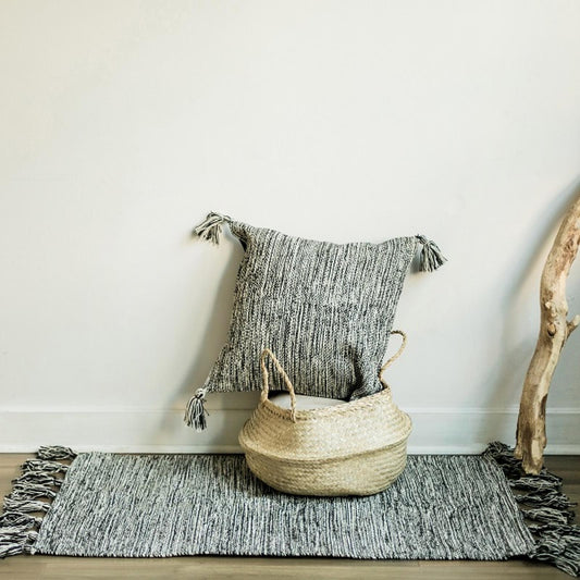 Woven Beige And Black Pattern With Tassels Rug