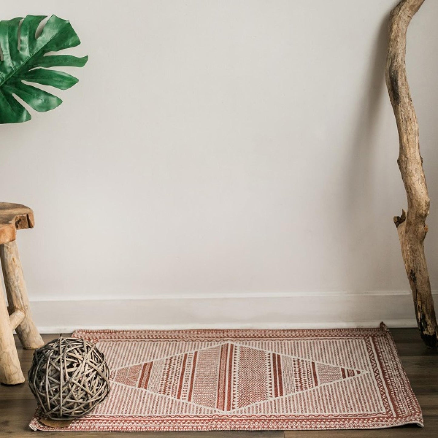 Printed Beige And Terracotta Color Cotton Rug