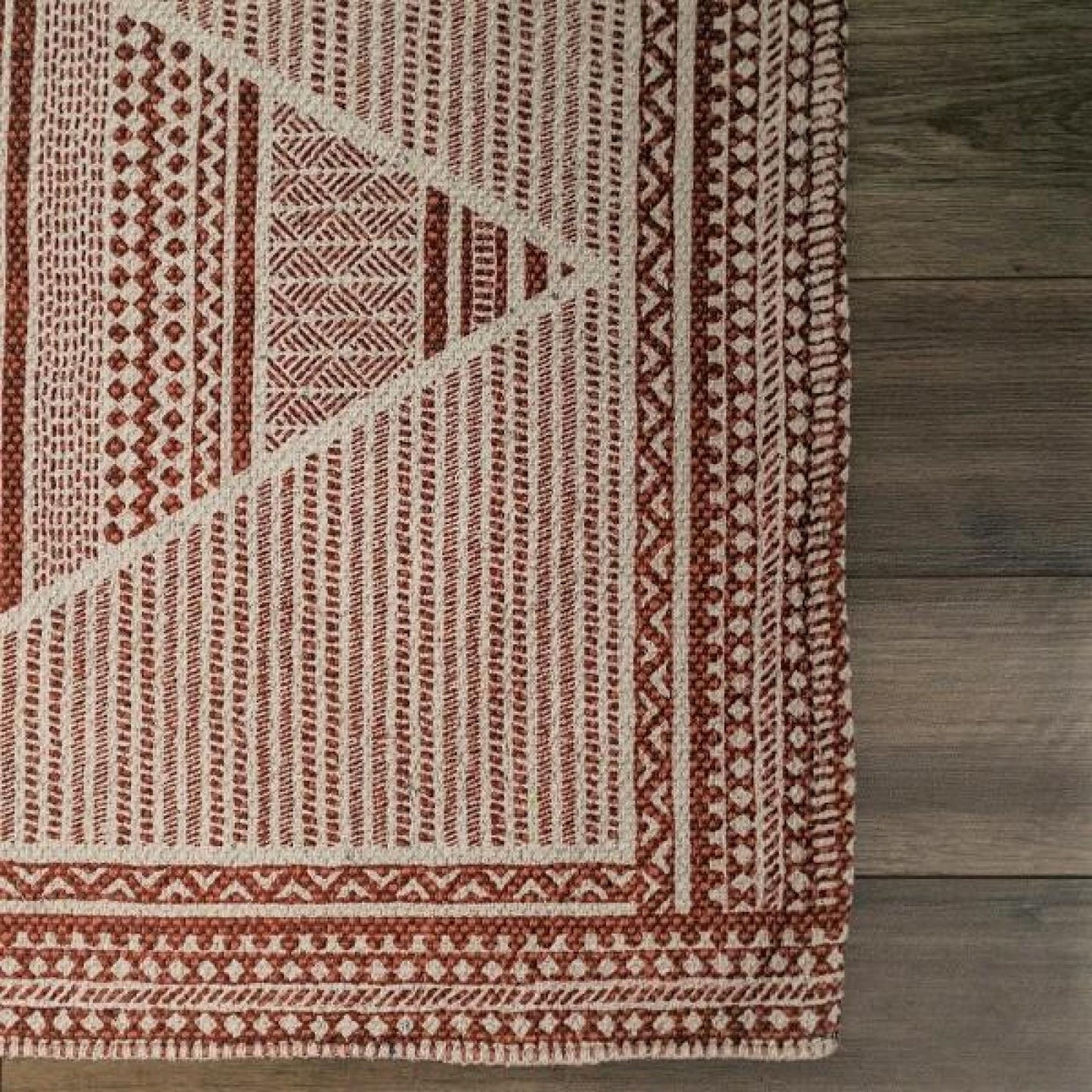 Printed Beige And Terracotta Color Cotton Rug