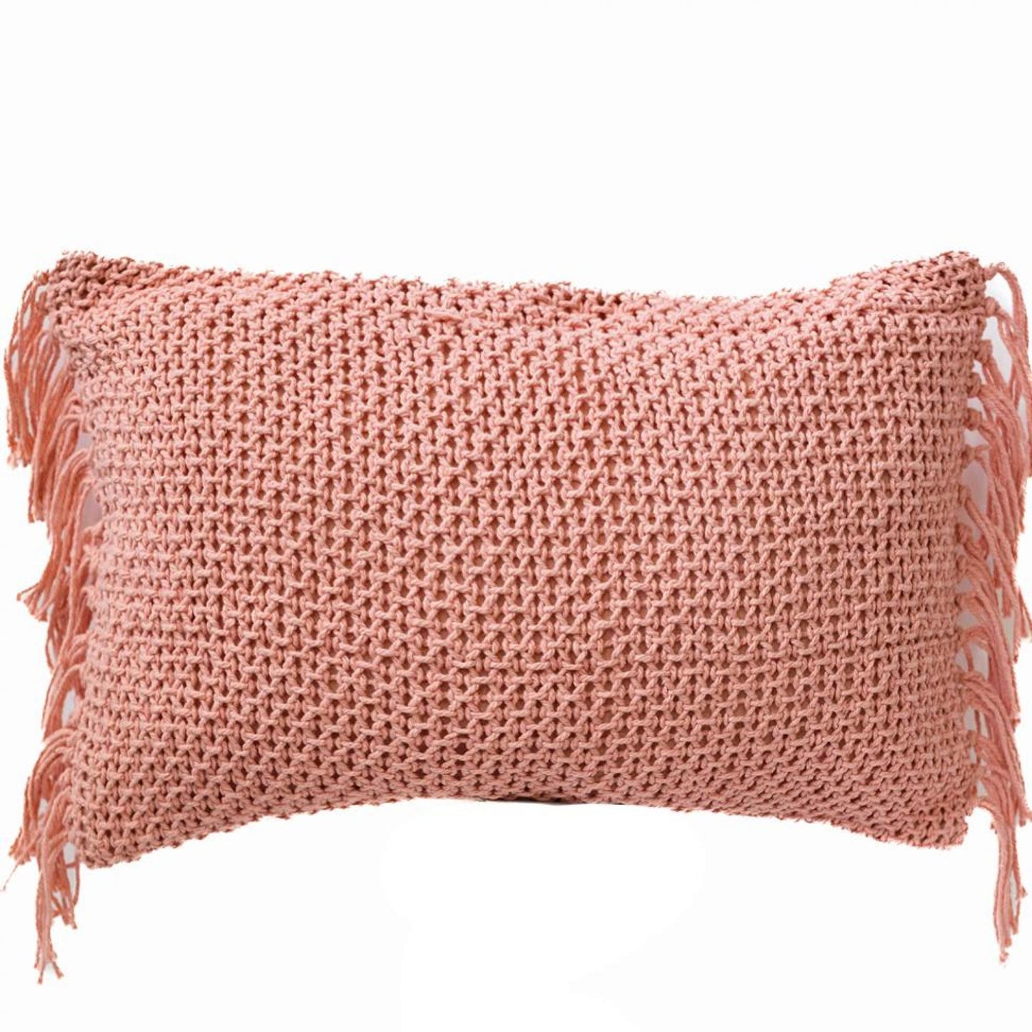 Rectangular Pink Textured Pattern With Tassels Cushion Cover