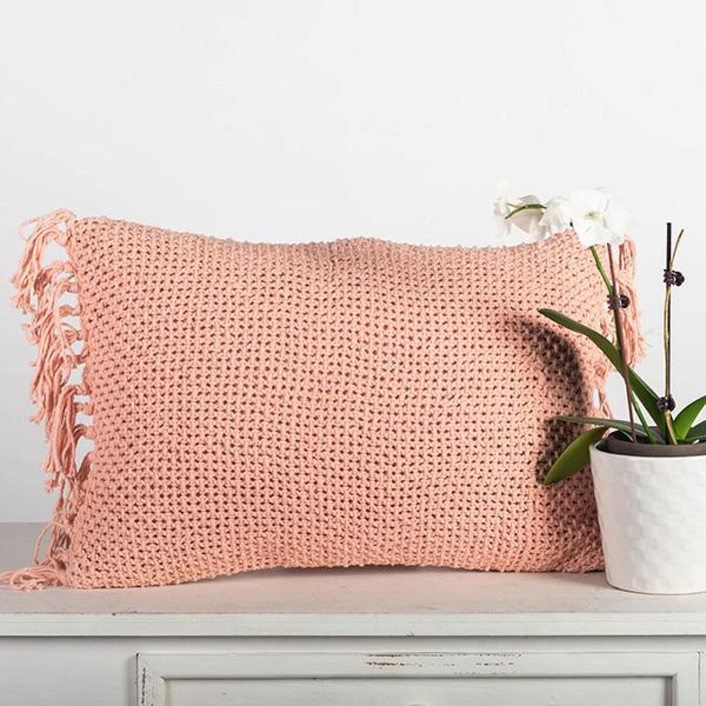 Rectangular Pink Textured Pattern With Tassels Cushion Cover