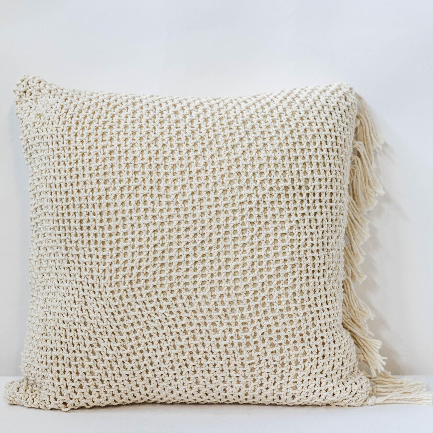 Square Knit With Tassels On One Side Cushion Cover