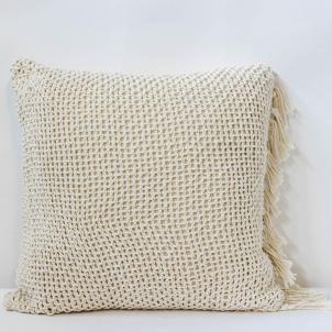 Square Knit With Tassels On One Side Cushion Cover