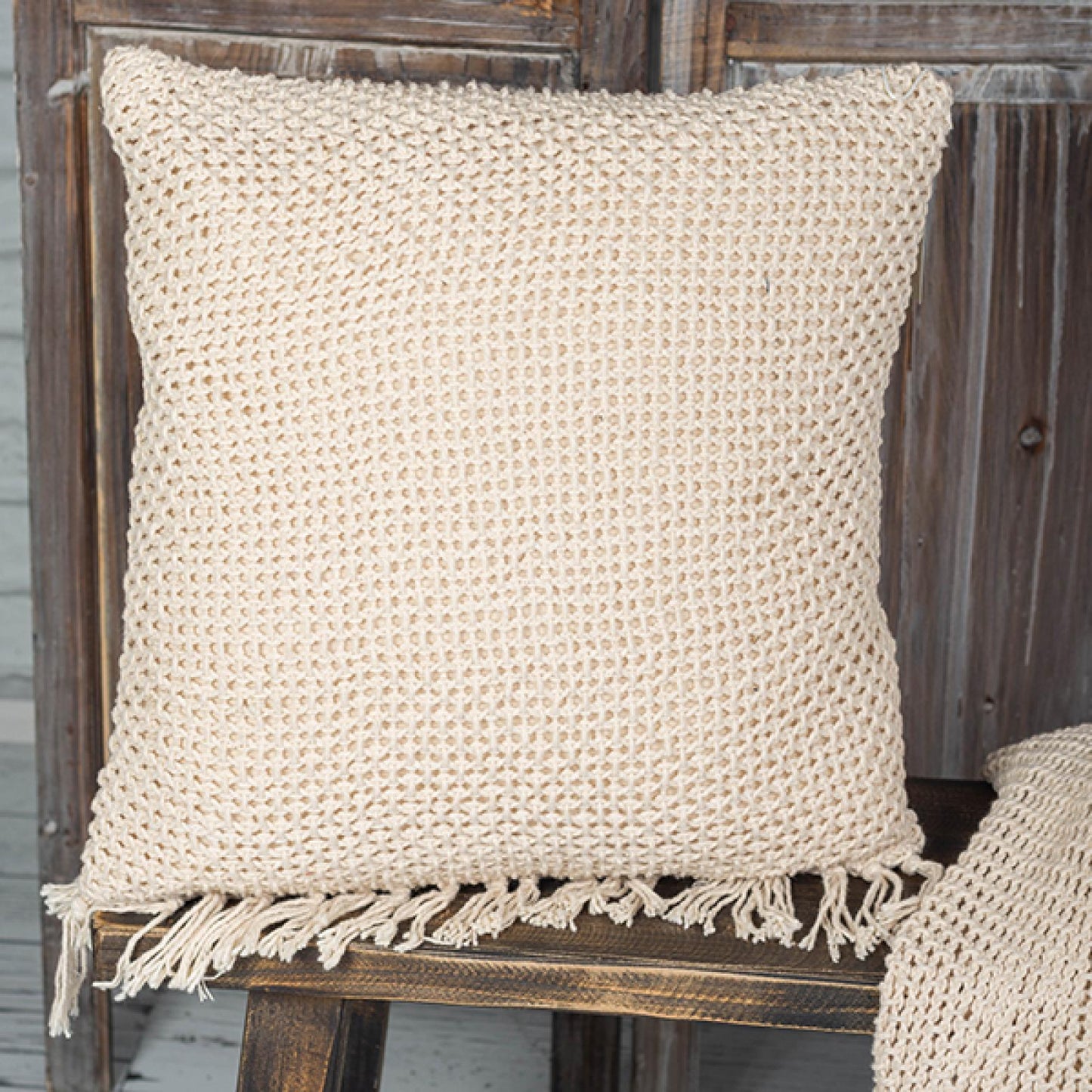 Square Knit With Tassels On One Side Cushion Cover