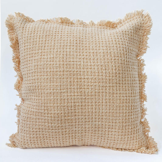 Beige Cotton With Fringe Cushion Cover