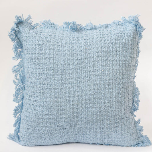 Blue Cotton With Fringe Cushion Cover