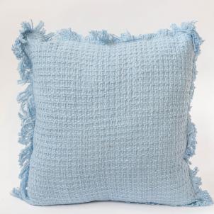 Blue Cotton With Fringe Cushion Cover