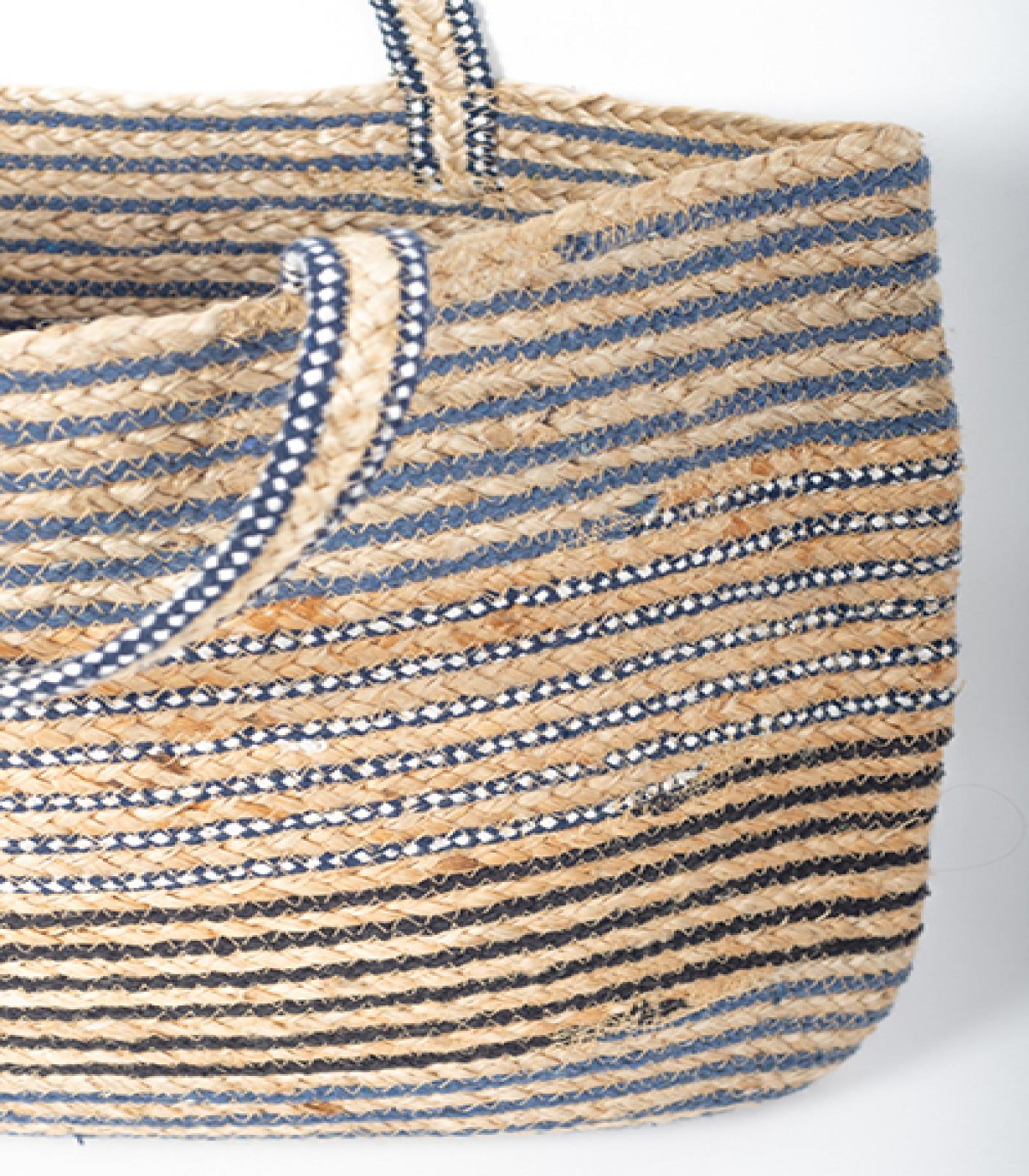 Striped With Handles Jute Tote Bag