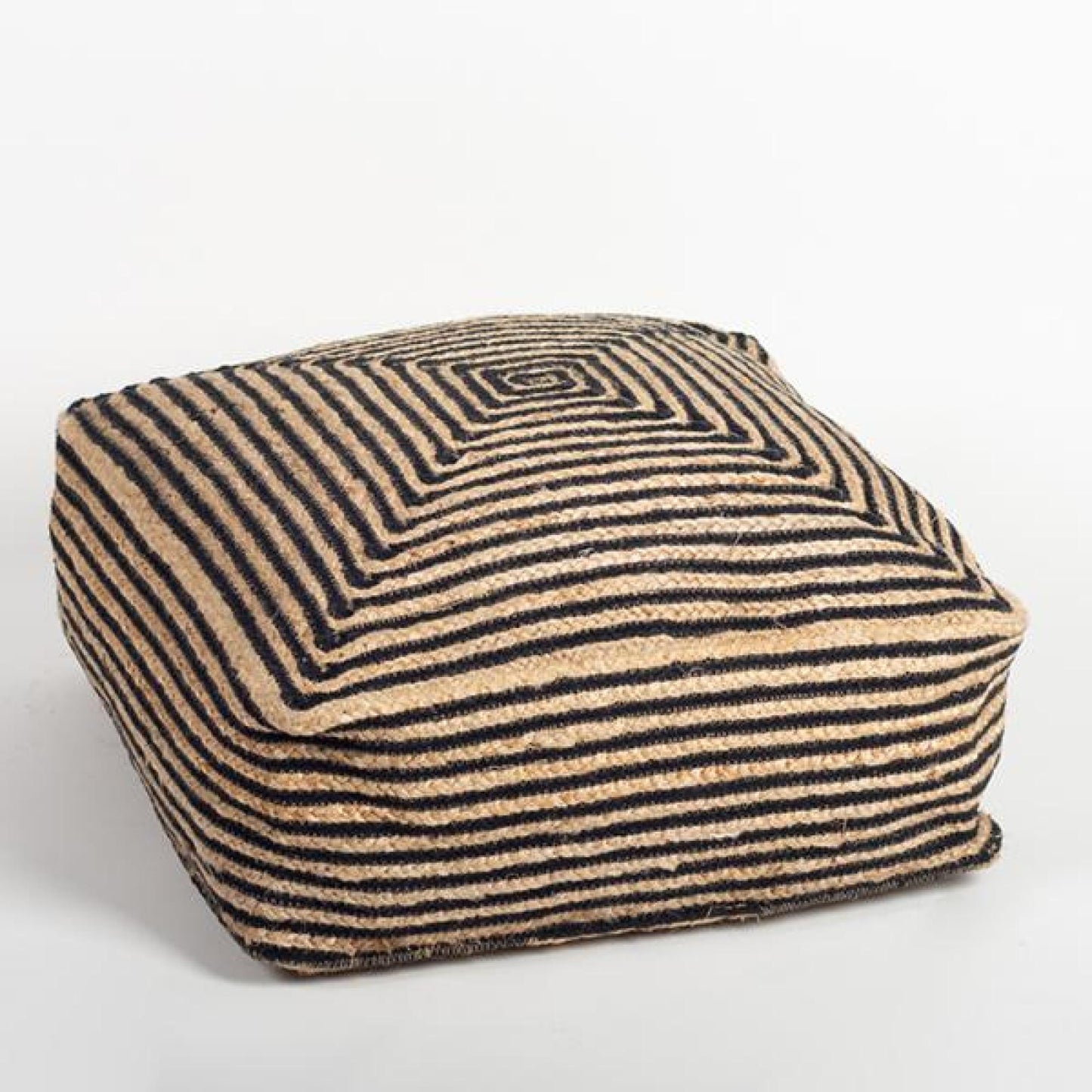 Jute Black And Beige Striped Pouf Stool