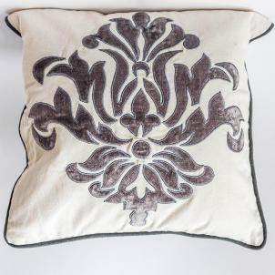 Beige With Gray Velvet Applique Cushion Cover