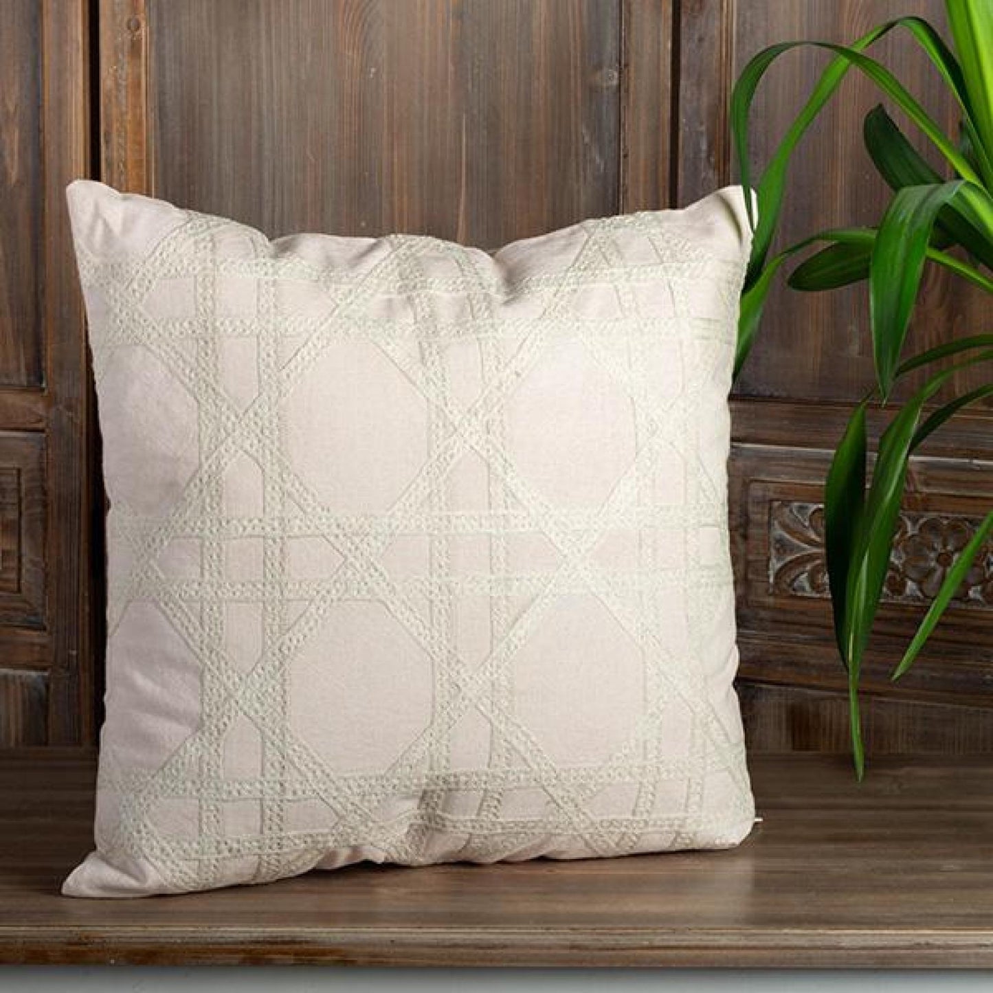 Antique Cream And Ivory Embroidered Pattern Cushion Cover