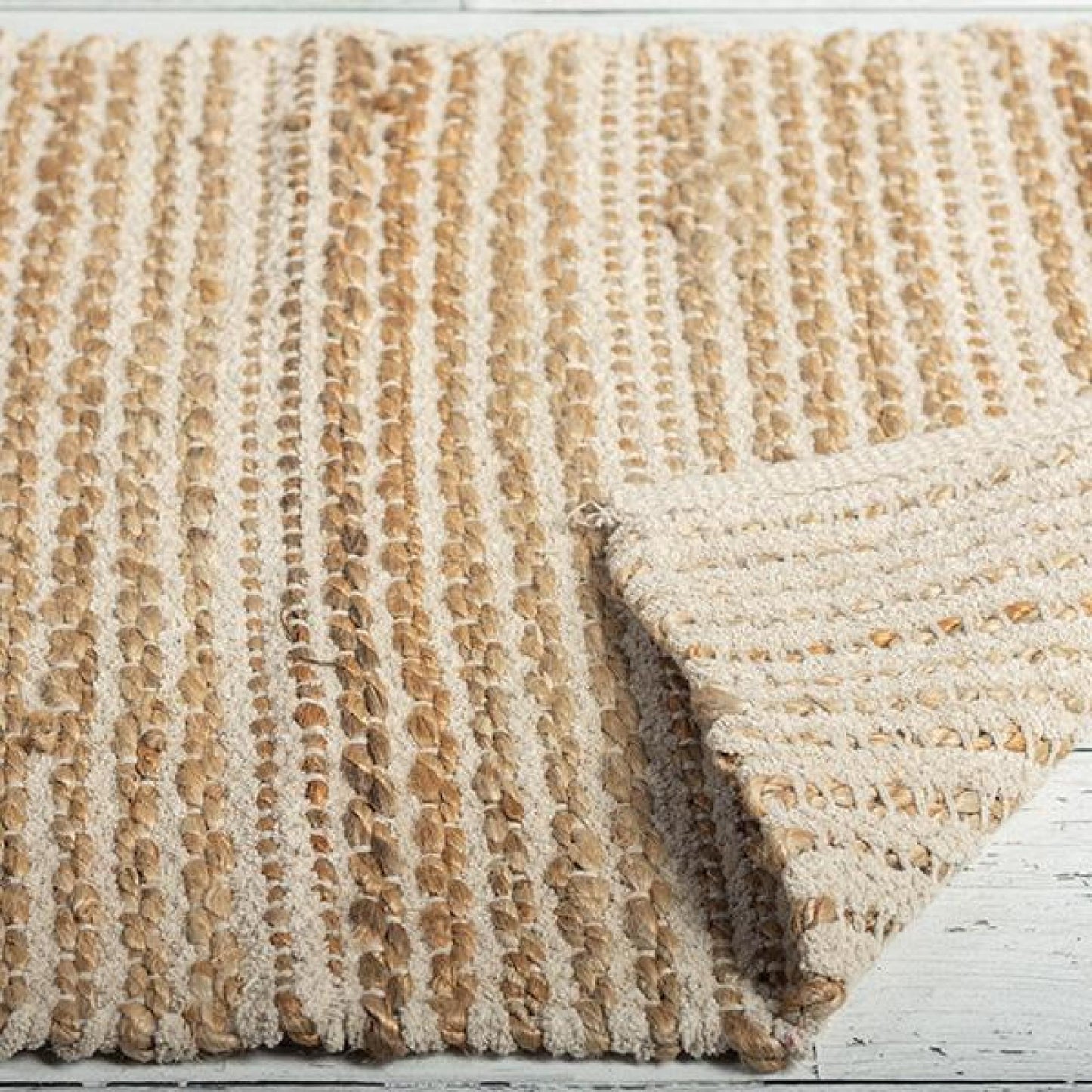 Jute And Cotton Striped Rug