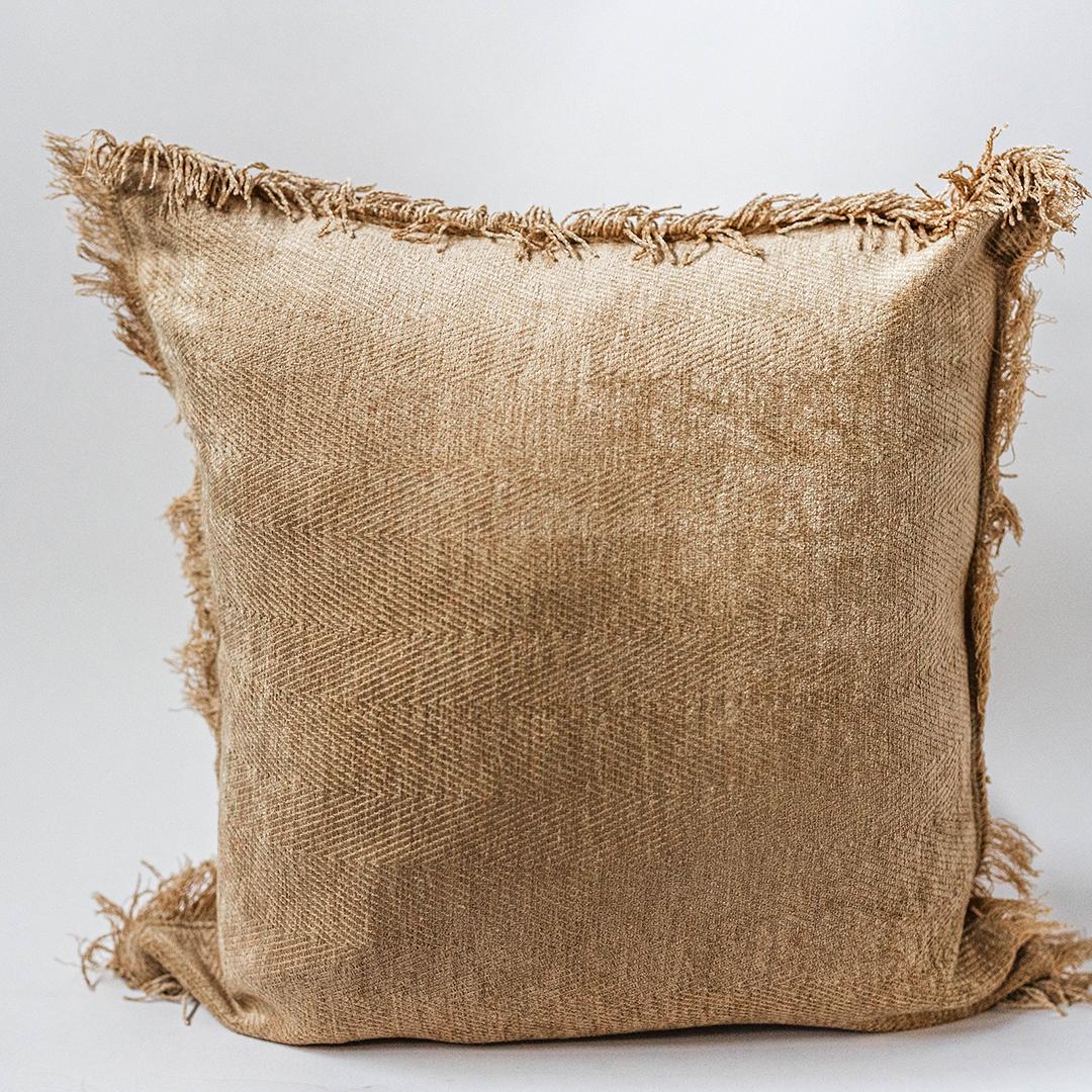 Golden Beige With Fringes Cushion Cover