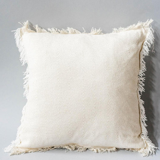 Cream Color With Fringes Cushion Cover