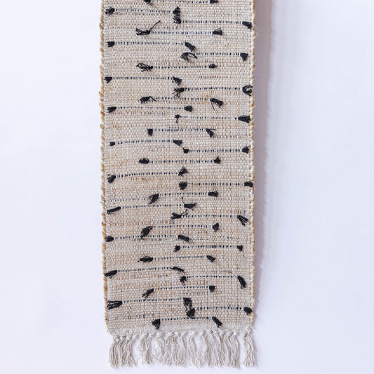 Textured With Black Threads And Tassels Table Runner